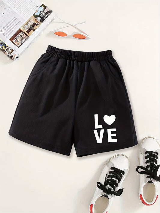 Girls LOVE Print Sweat Shorts Elastic Waist Work Out Shorts