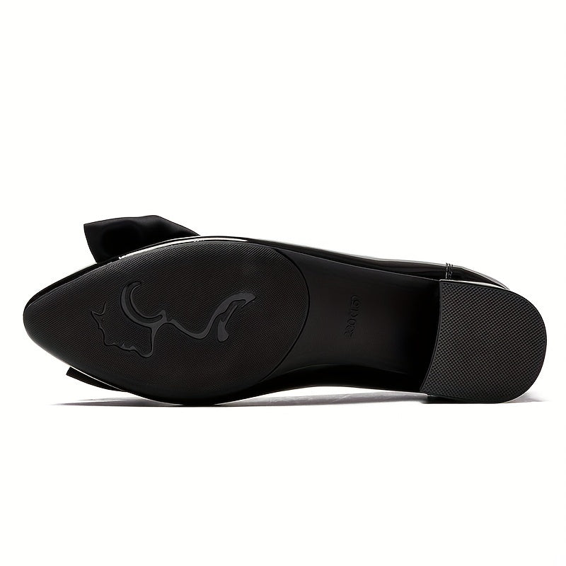 Women's Bowknot Low Heels Patent Leather Pointed Toe Shoes