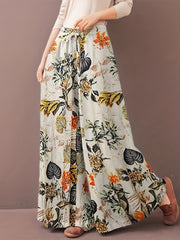  Floral Print Wide Leg Drawstring Pants With Pockets