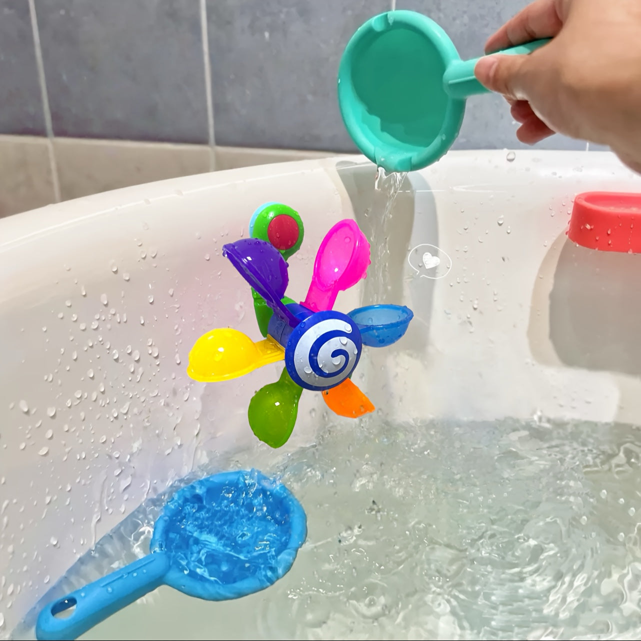 Colorful Kids Bath Windmill Toy with Water Sprinkler
