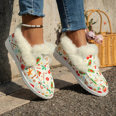 Women's Faux Fur Lined Winter Boat Shoes Christmas Pattern