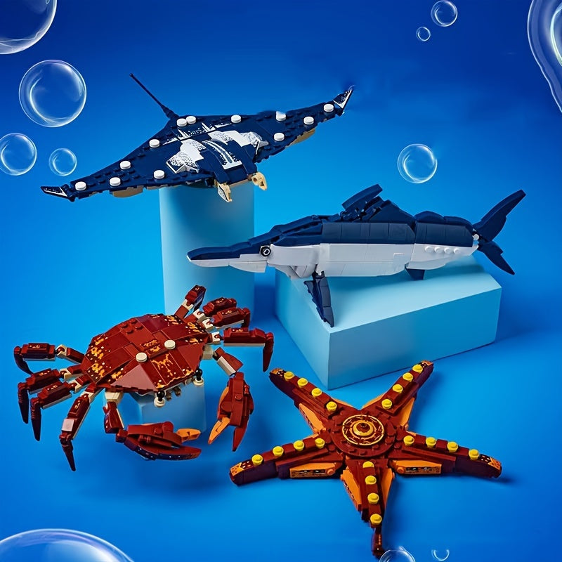 Marine Animal Blocks: Shark Crab Model DIY Toy