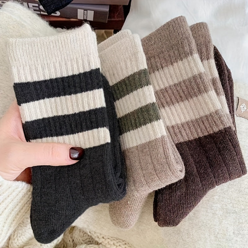 5 Pairs Striped Crew Socks Women's Stockings