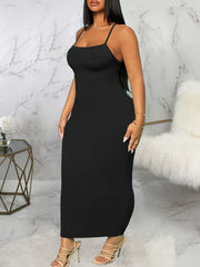  Solid Ribbed Cross Back Maxi Dress
