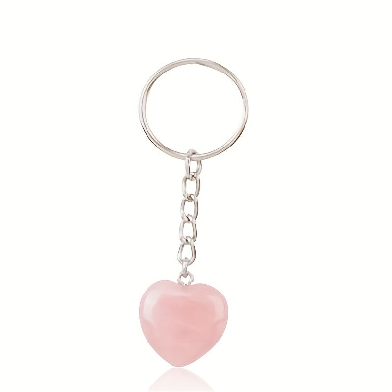Heart Natural Stone Keychain Jewelry Key Ring Purse Bag Charm