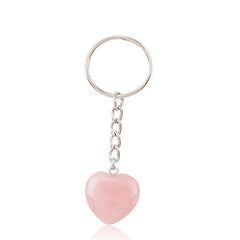 Heart Natural Stone Keychain Jewelry Key Ring Purse Bag Charm