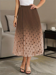 Polka Dot Gradient Pleated Maxi Skirt