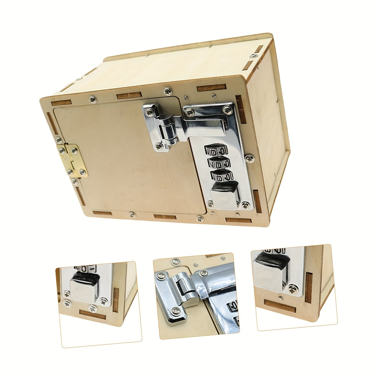 DIY Wooden Mechanical Lock Box Puzzle with Secure Metal Latch Yellow