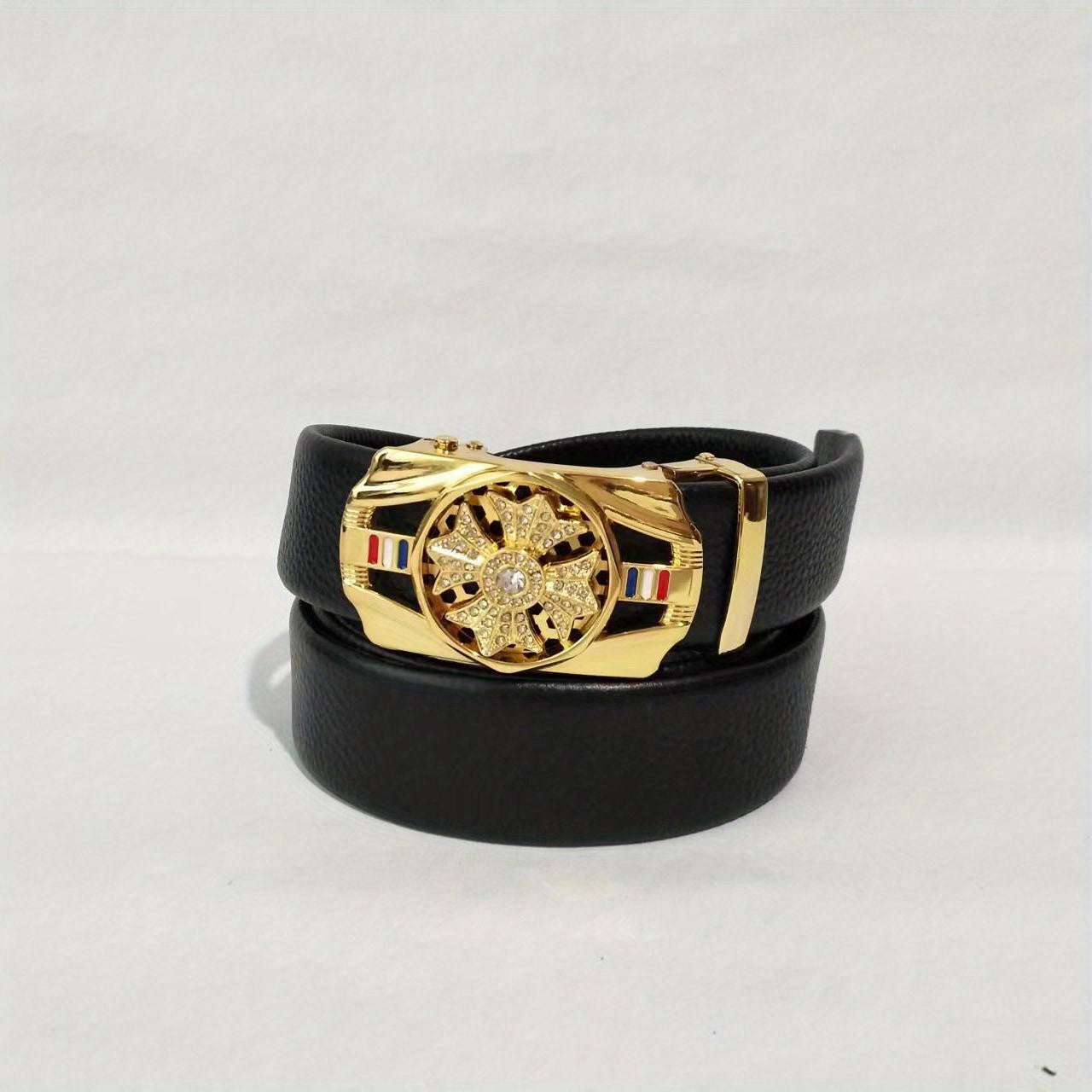 Men's Rhinestone Leather Belt with Automatic Buckle