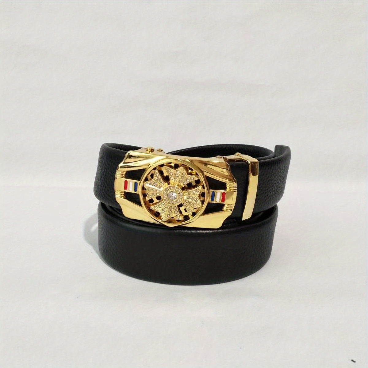Men's Rhinestone Leather Belt with Automatic Buckle