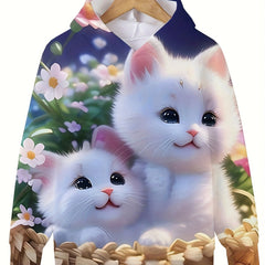 Cute Cartoon Kitten Friends Hoodie Girls Sweatshirt