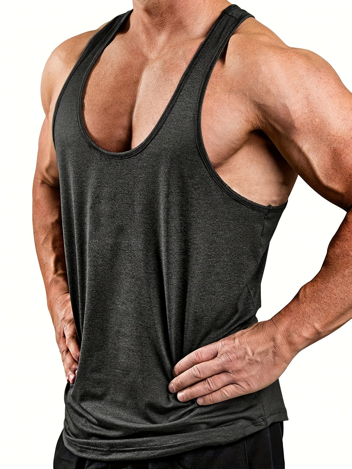 Men's Solid Workout Tank Top Casual Loose Stretch Knitted Top