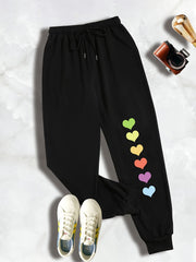 Colorful Heart Print Drawstring Sweatpants Plus Size Women's