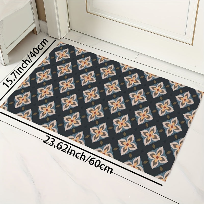 Retro Kitchen Mat Floral Pattern Rug Polyester Material Carpet Machine Washable