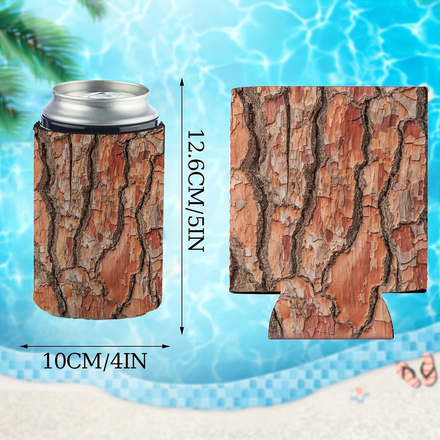 Tree Bark Texture Print Neoprene Can Cooler Lid Insulated 12oz Standard Can