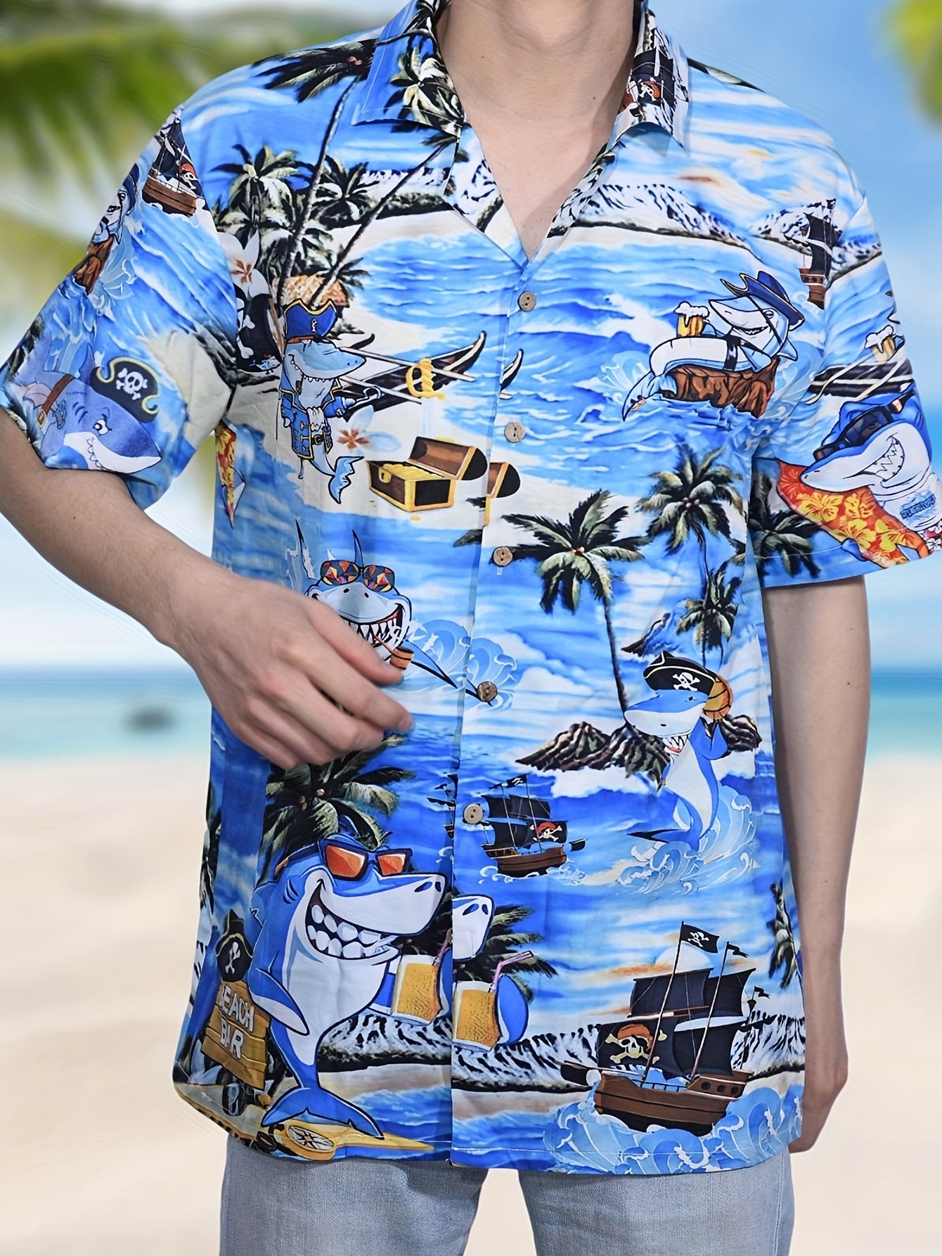 Flamingo Cowboy All Over Print Men's Casual Hawaiian Shirt