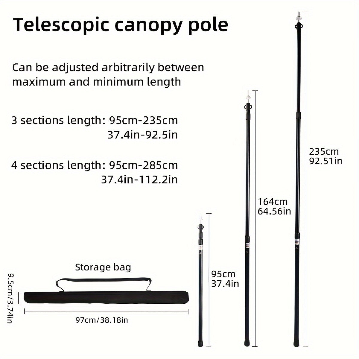 2pcs Adjustable Tent Poles Aluminum Alloy Camping Beach Shelter Tarp Awning Pole