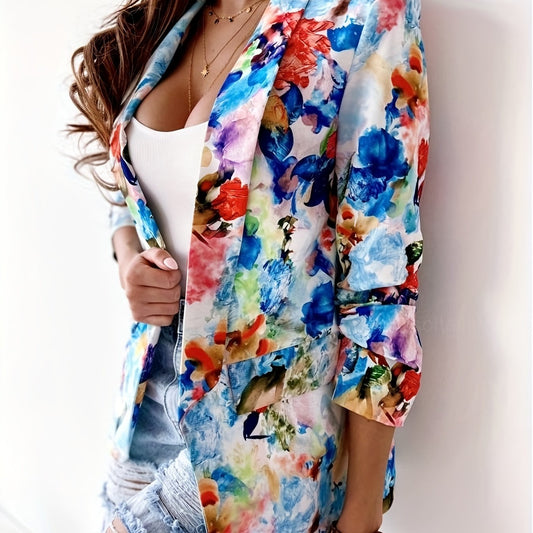  Tie Dye Long Sleeve Slim Fit Blazer With Pockets