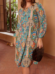  Paisley Print Long Sleeve Midi Dress