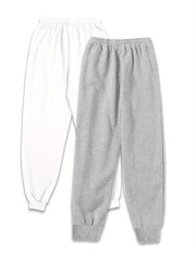 Two Pack High Waisted Sweatpants Solid Drawstring Casual Pants