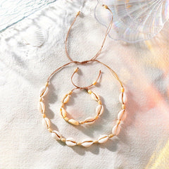 Colorful Shell Necklace & Bracelet Set, Adjustable Braided Jewelry