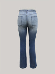  High Stretch Flare Leg Jeans Women's Button Fly Ripped Casual Denim