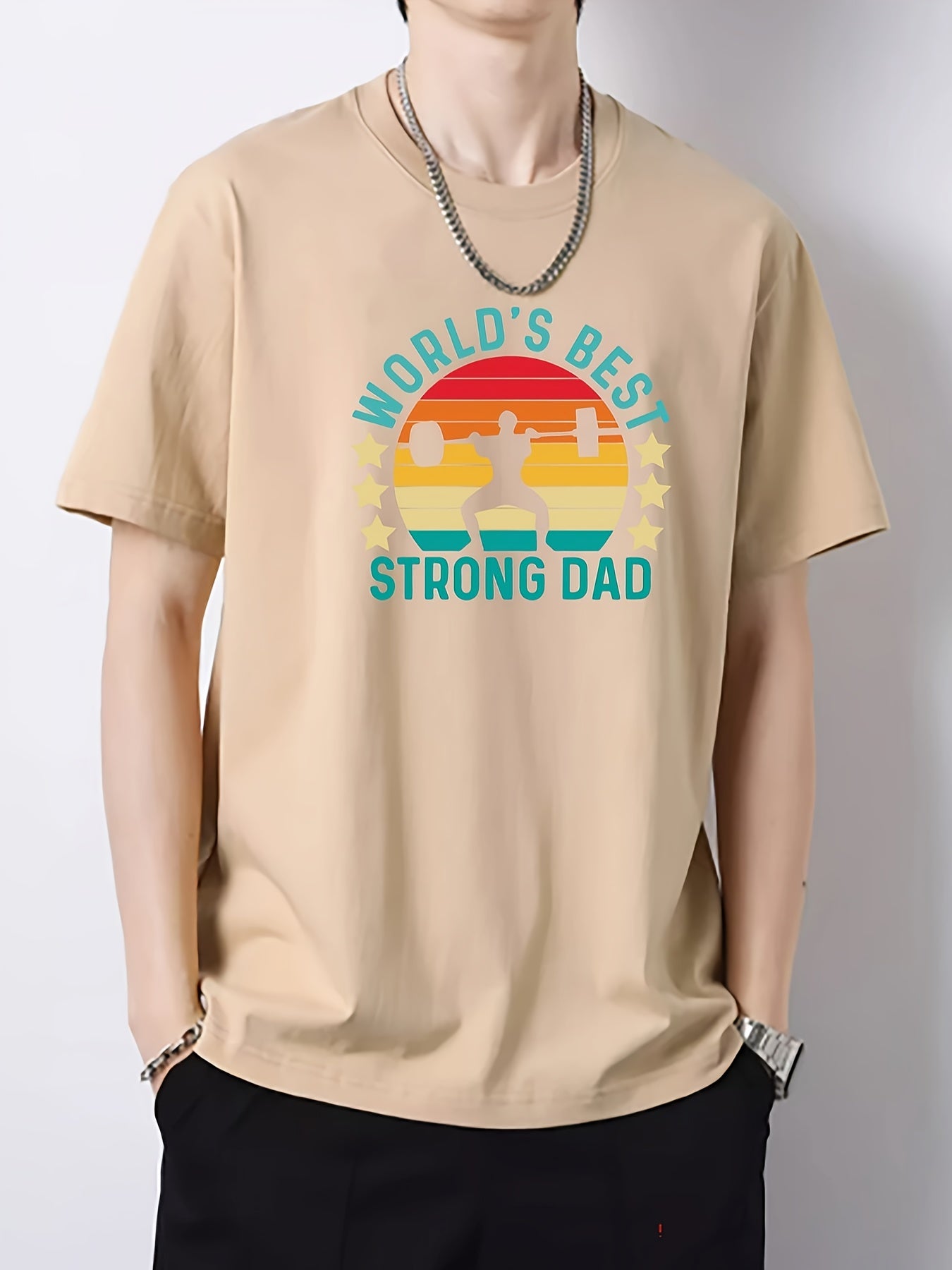 Strong Dad Print Men's Cotton Graphic Crew Neck Active T shirt