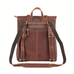 Vintage Leather Backpack Casual Schoolbag Functional Backpack