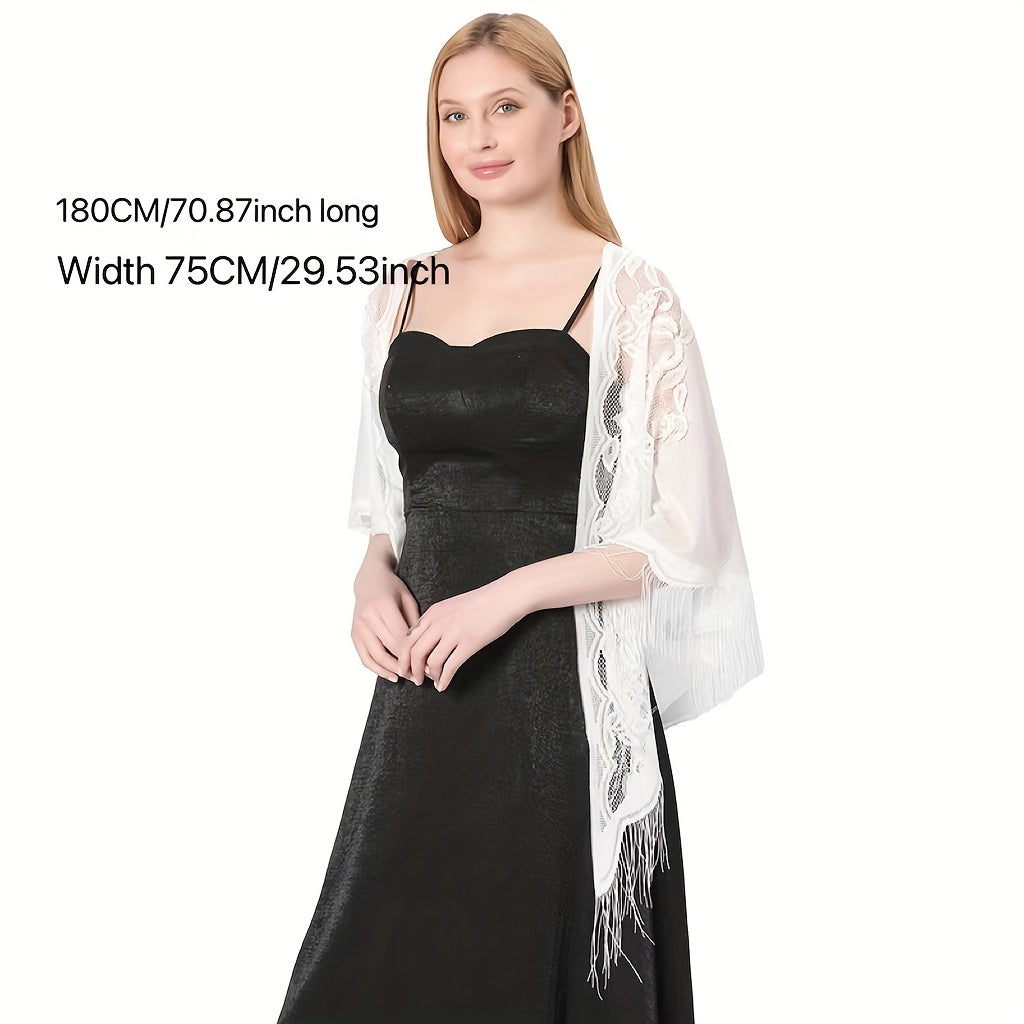 Hollow Out Tassel Shawl Thin Breathable Triangle Scarf Wraps Solid Cape