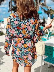  Allover Floral Print Long Sleeve Dress