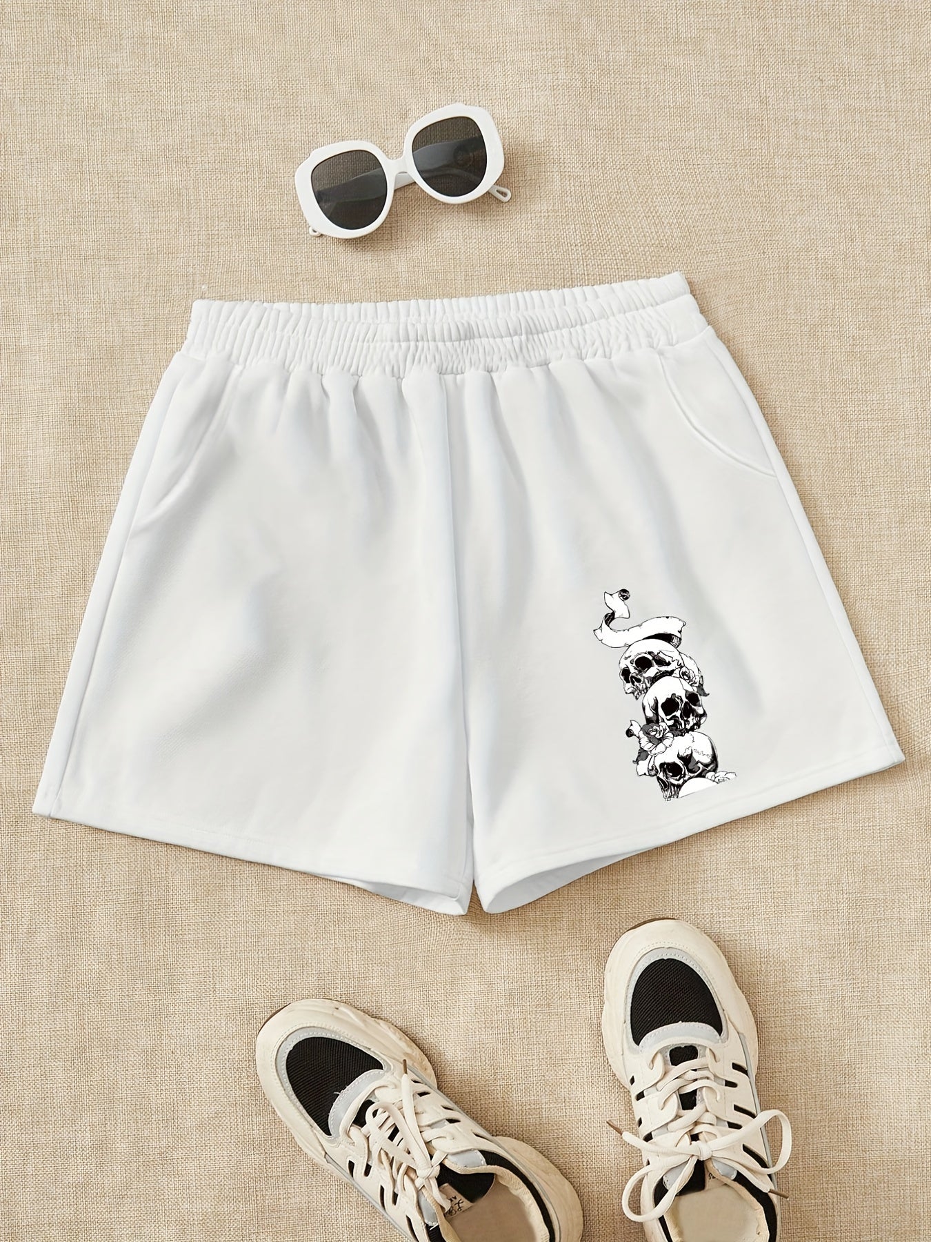 Girls Stacking Skull Print Sweat Shorts Halloween Clothes