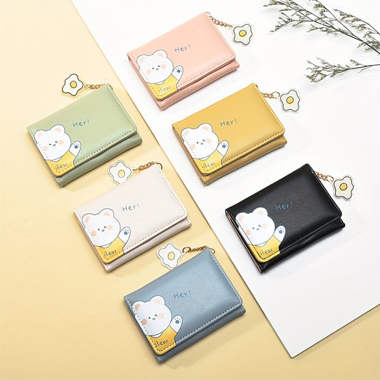 Cartoon Bear Wallet PU Leather Three Fold Coin Purse for Girls