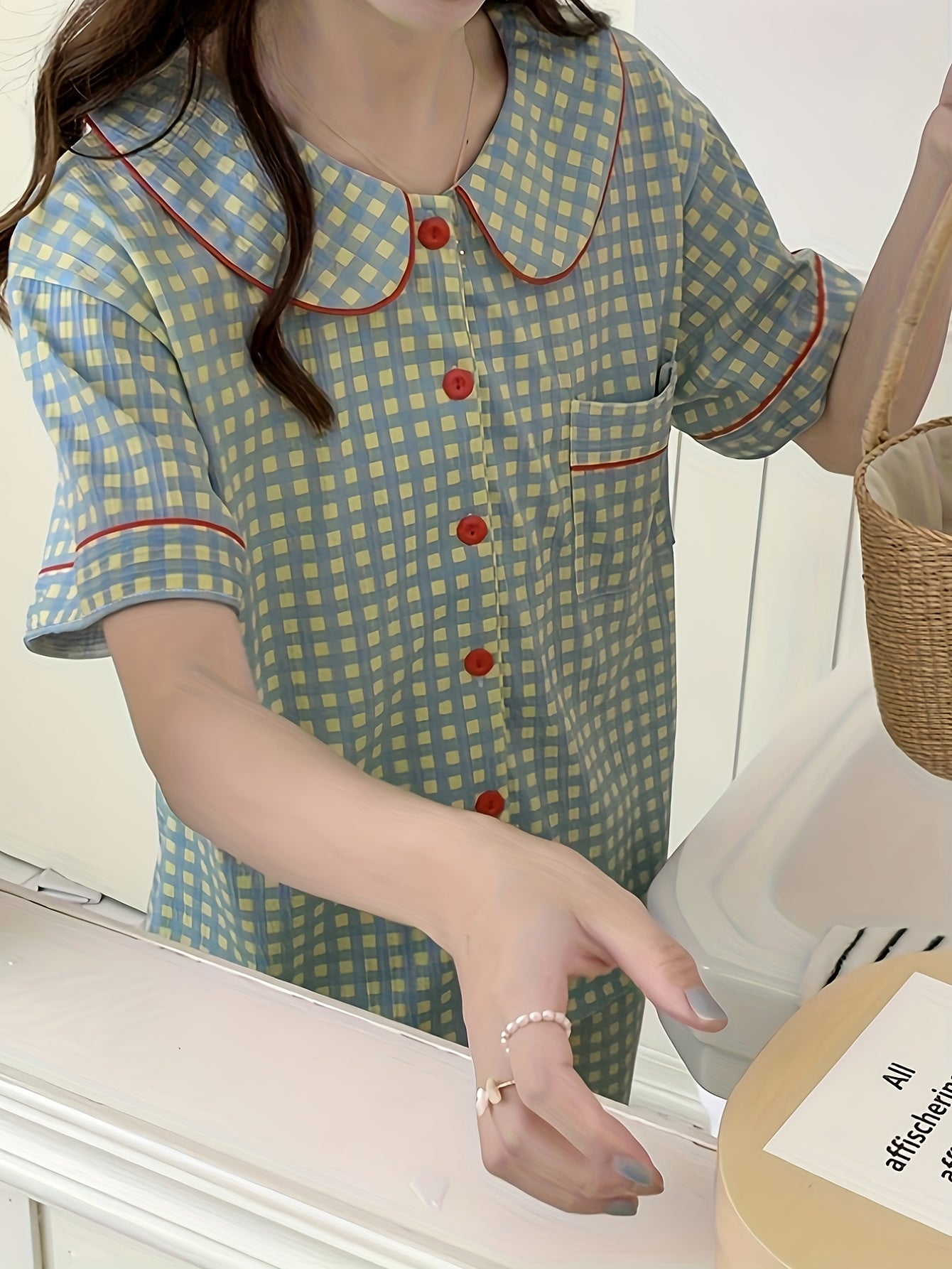 Plaid Pajama Set Short Sleeve Top & Shorts Women's Sleepwear