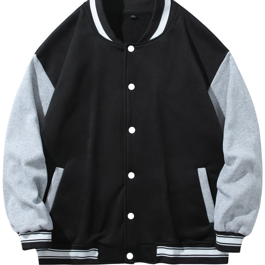 Varsity Jacket Men's Casual Button Up Jacket for Spring Fall