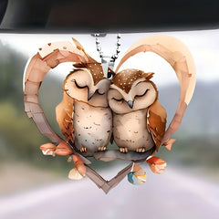 Car Interior Pendant 2 Owls In The Heart Acrylic Rearview Mirror Pendant