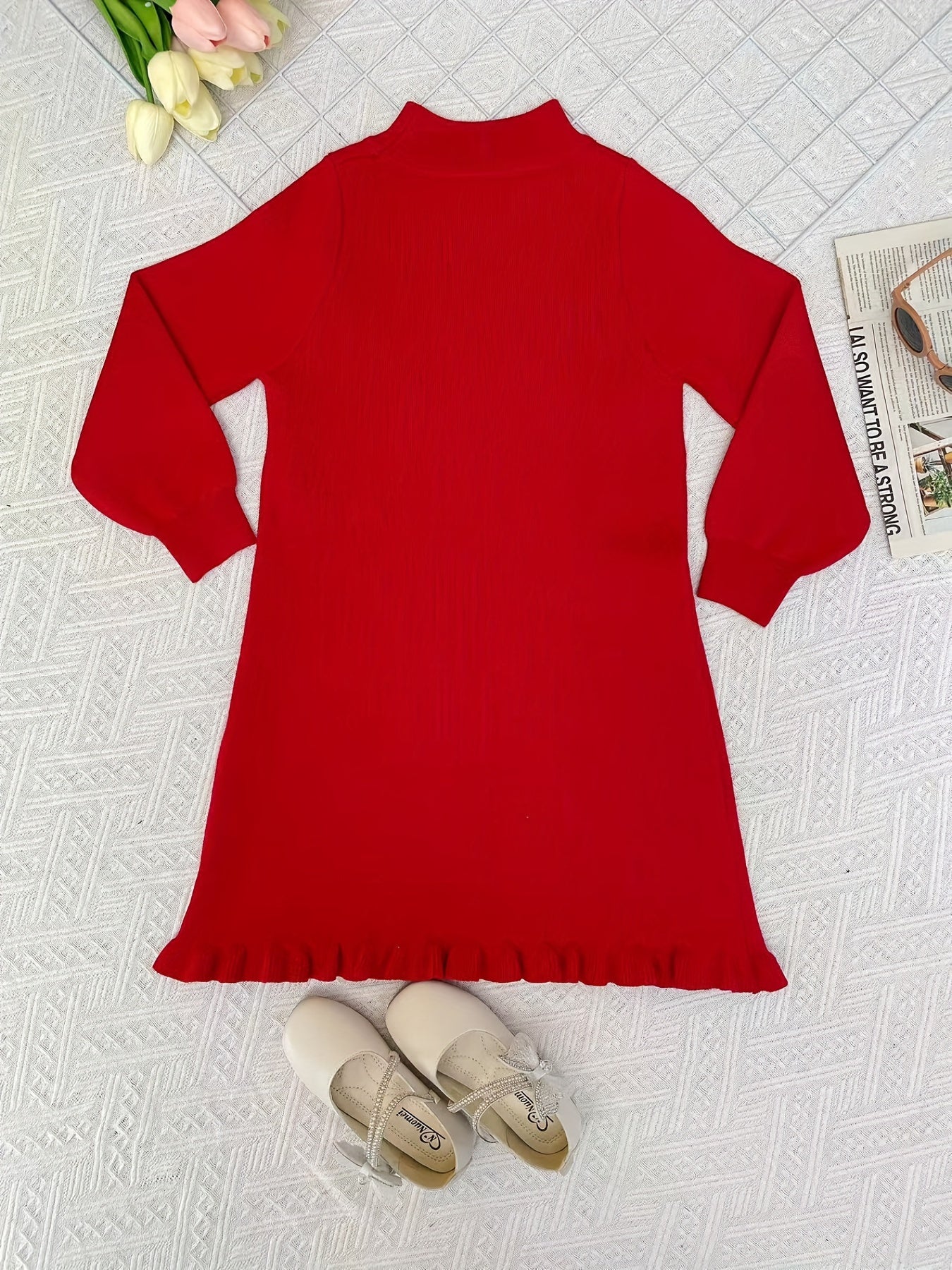 Girls Knitted Heart Jacquard Sweater Dress for Autumn and Winter