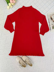 Girls Knitted Heart Jacquard Sweater Dress for Autumn and Winter
