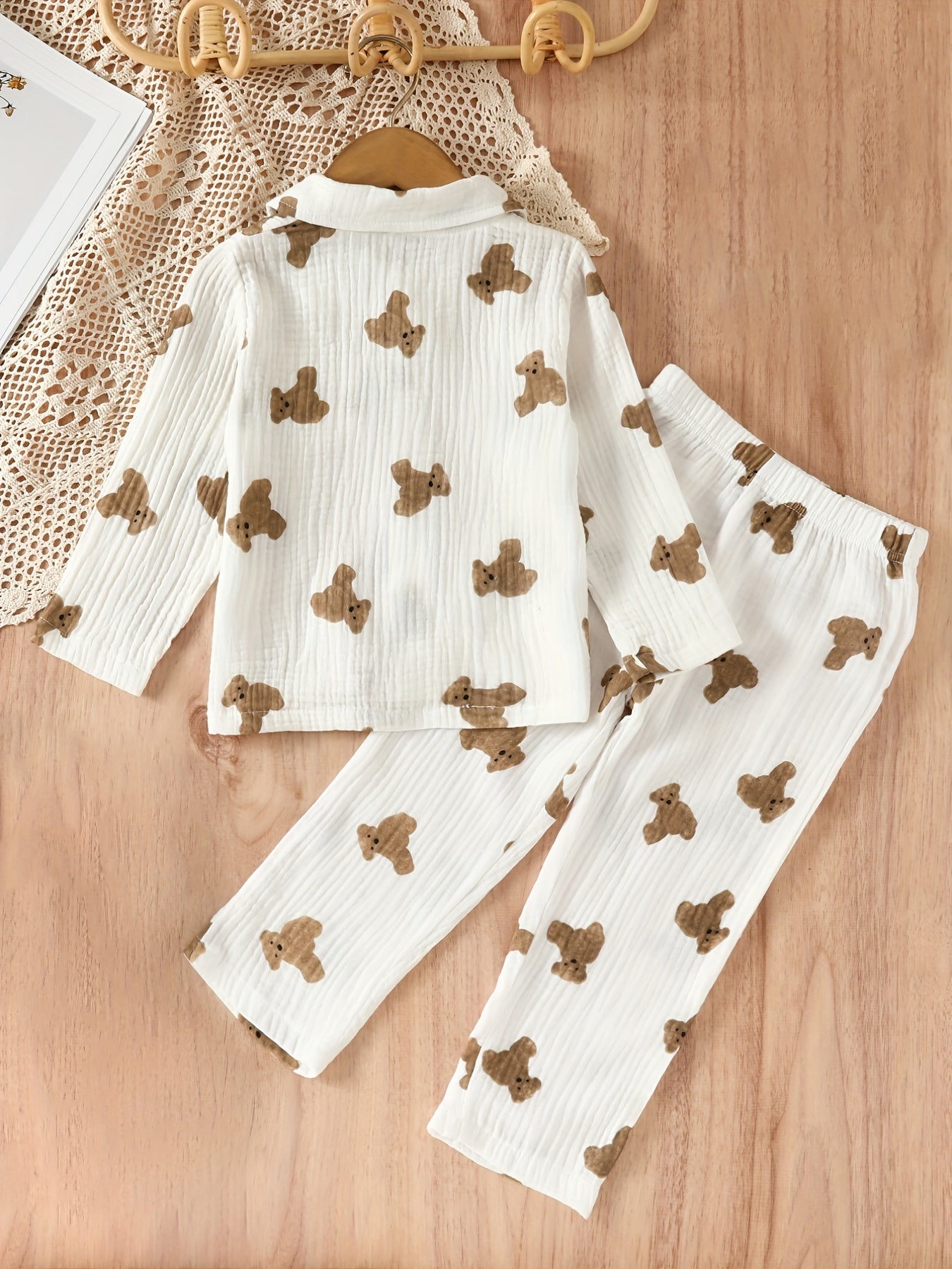 Cotton Bear Cartoon Gauze Pajamas Set for Babies