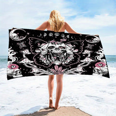 Butterfly Skull Pattern Beach Towel Soft Absorbent Lightweight