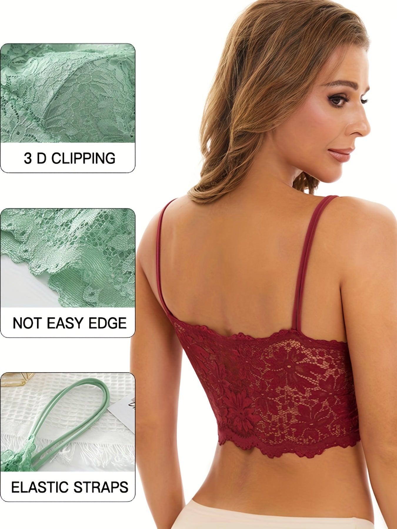 4pcs Lace Wireless Bralettes Scallop Trim Bra Women's Lingerie