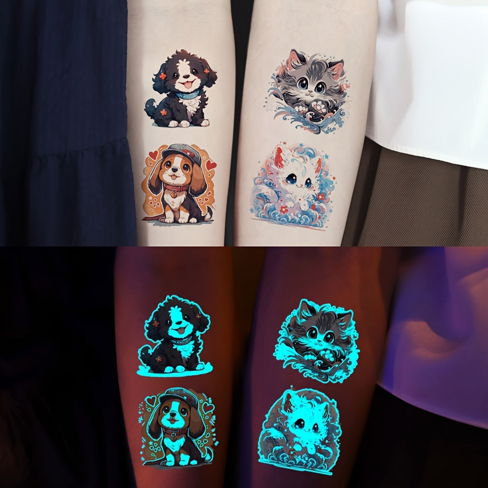 Glow in the Dark Animal Temporary Tattoos - Set of 13 Luminous Party Stickers