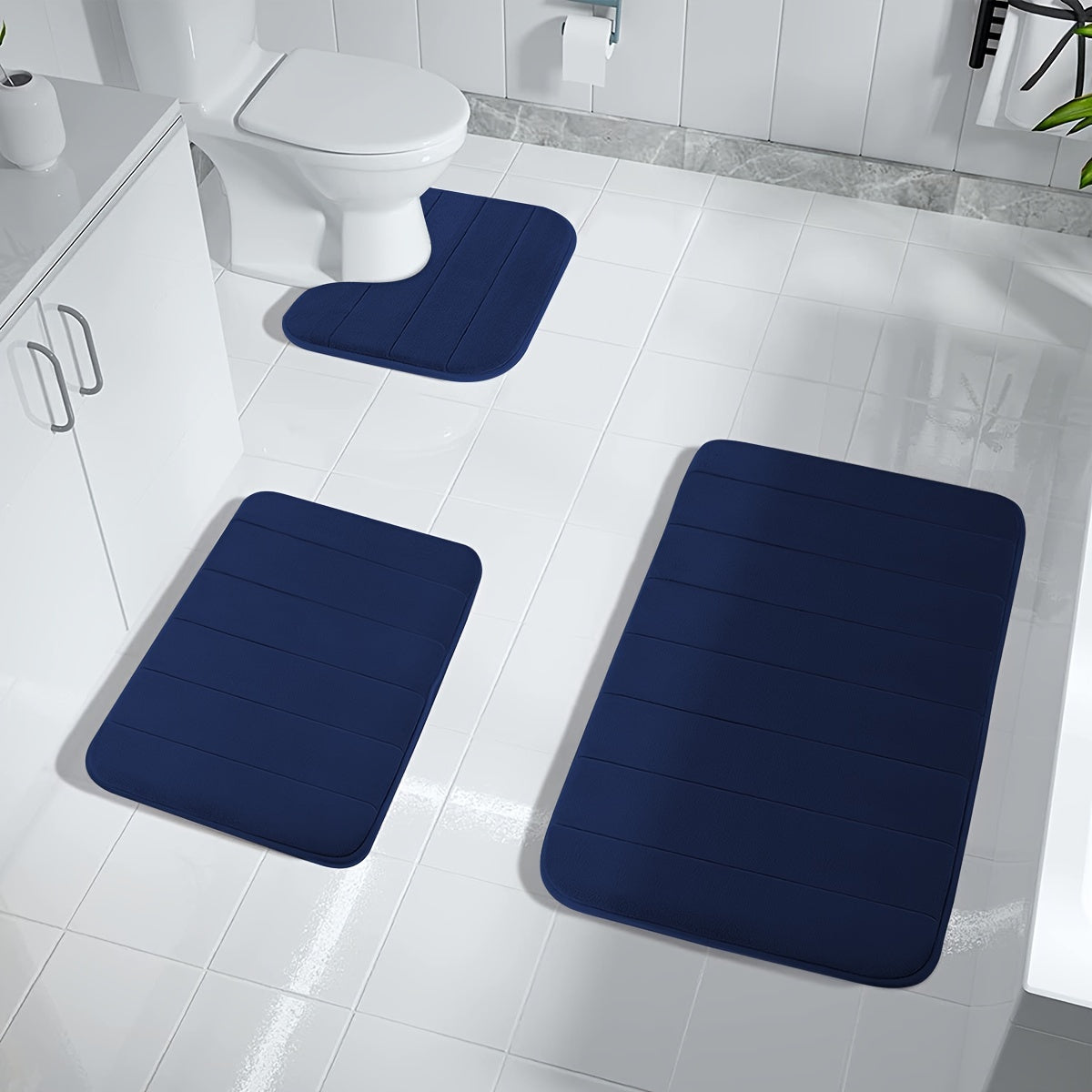 Thick Memory Foam Bath Rug Soft Absorbent Bath Mat Plush Velvet Navy