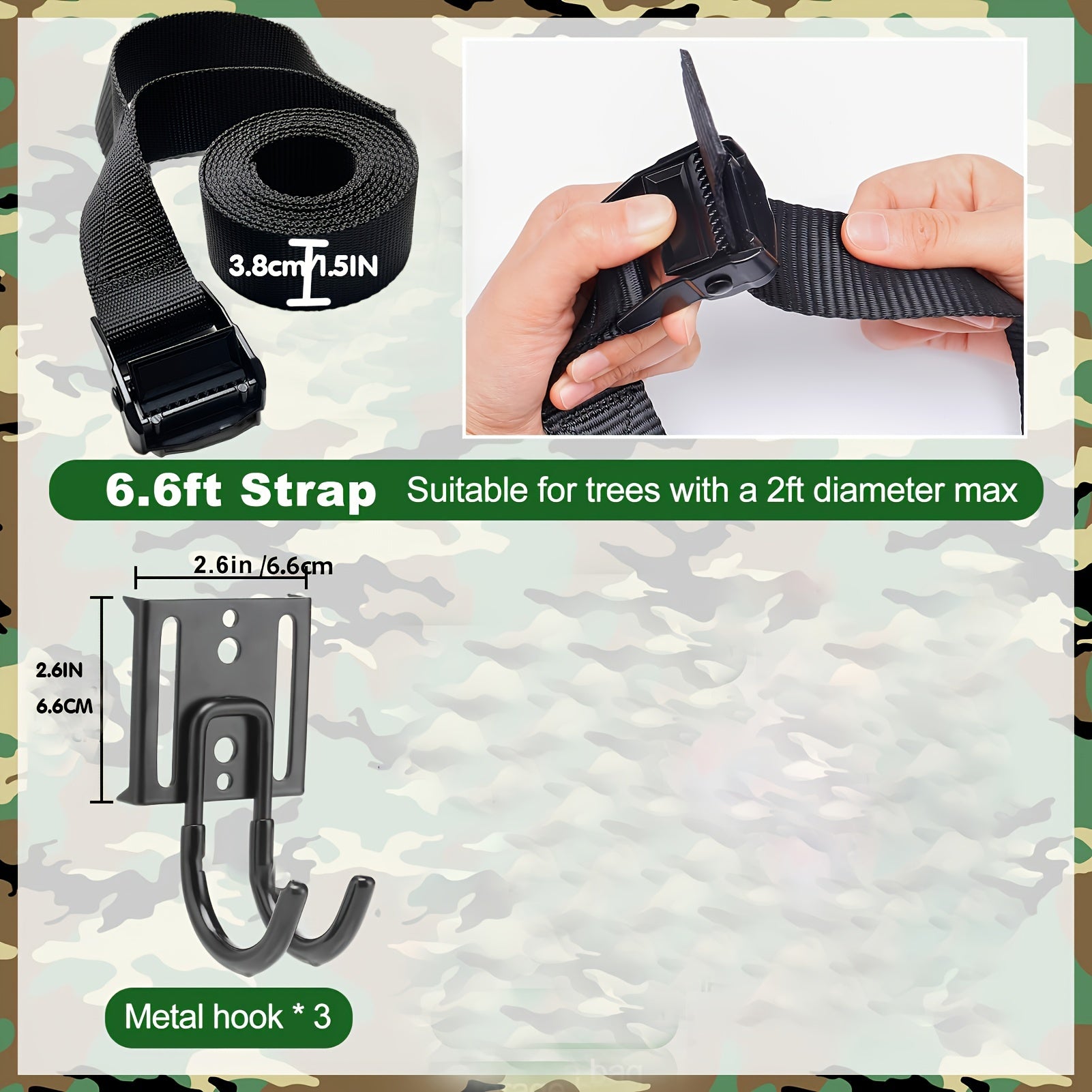 Tree Stand Strap Gear Hangers With 3 Metal Hooks Saddle Platform