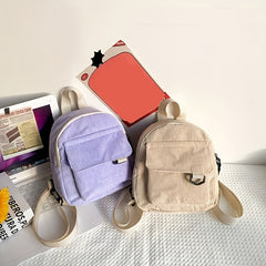 Women's Mini Corduroy Backpack Solid School Bag 9x6x7 Inches