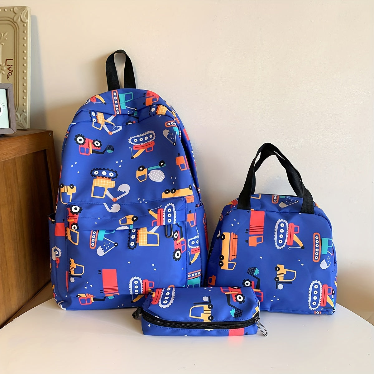 3pcs Lightweight Cartoon Print School Bags Set Backpack Lunch Bag Pen Case