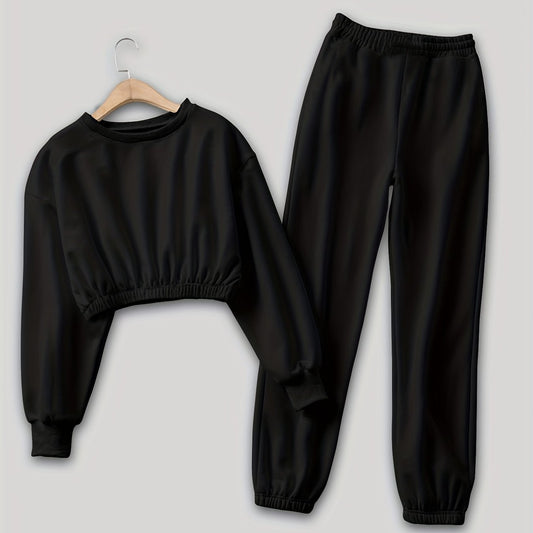 Workout 2pc Set Cropped LS Sweatshirt & Jogger Pants