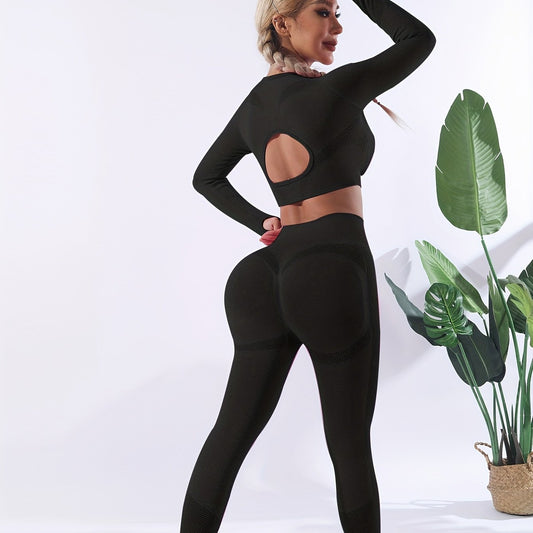 Women's Casual Sports Set Crop Top & High Waist Yoga Leggings