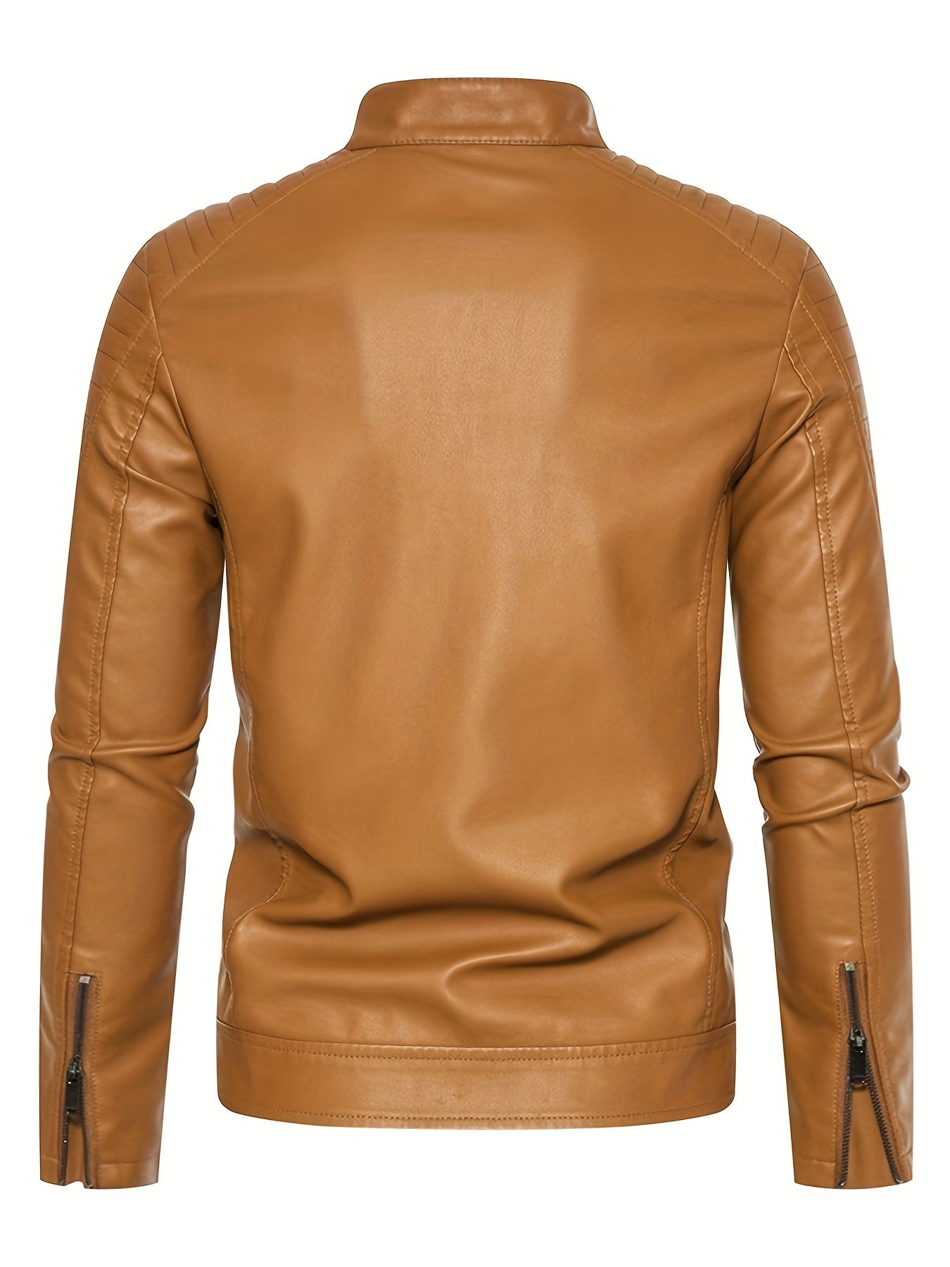 Men's Vintage PU Leather Jacket Stand Collar Zip Up Faux Leather Jacket