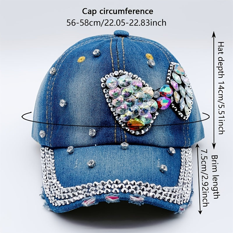 Rhinestone Bow Baseball Cap Denim Sun Hat Classic Sunscreen Dad Hats