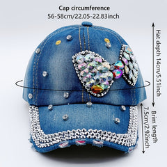 Rhinestone Bow Baseball Cap Denim Sun Hat Classic Sunscreen Dad Hats